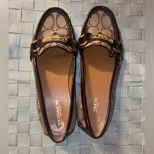 Coach Brown Signature Flats with Gold Accents